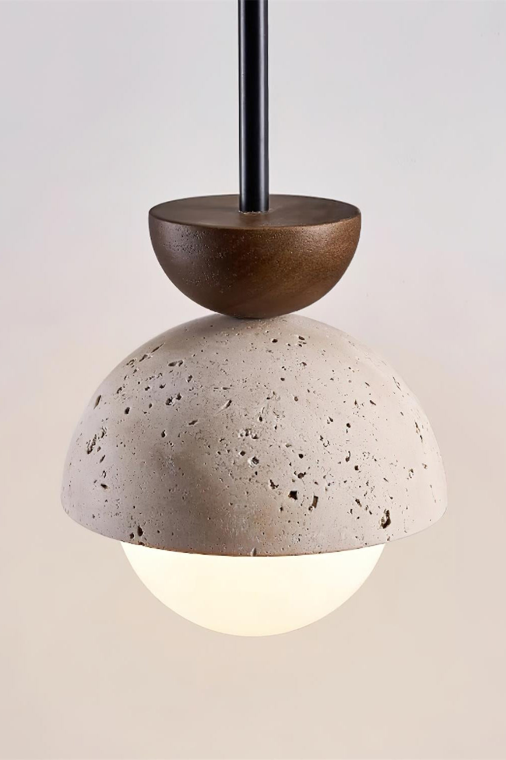 Modern Minimalist Hemisphere Travertine Wood Pendant Lamp | Esilora
