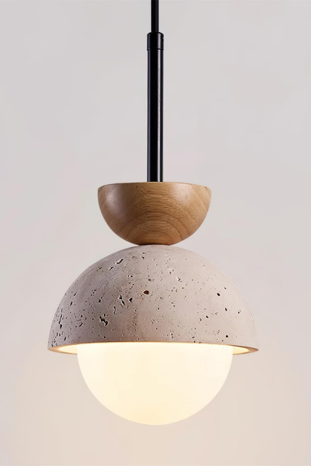 Modern Minimalist Hemisphere Travertine Wood Pendant Lamp | Esilora