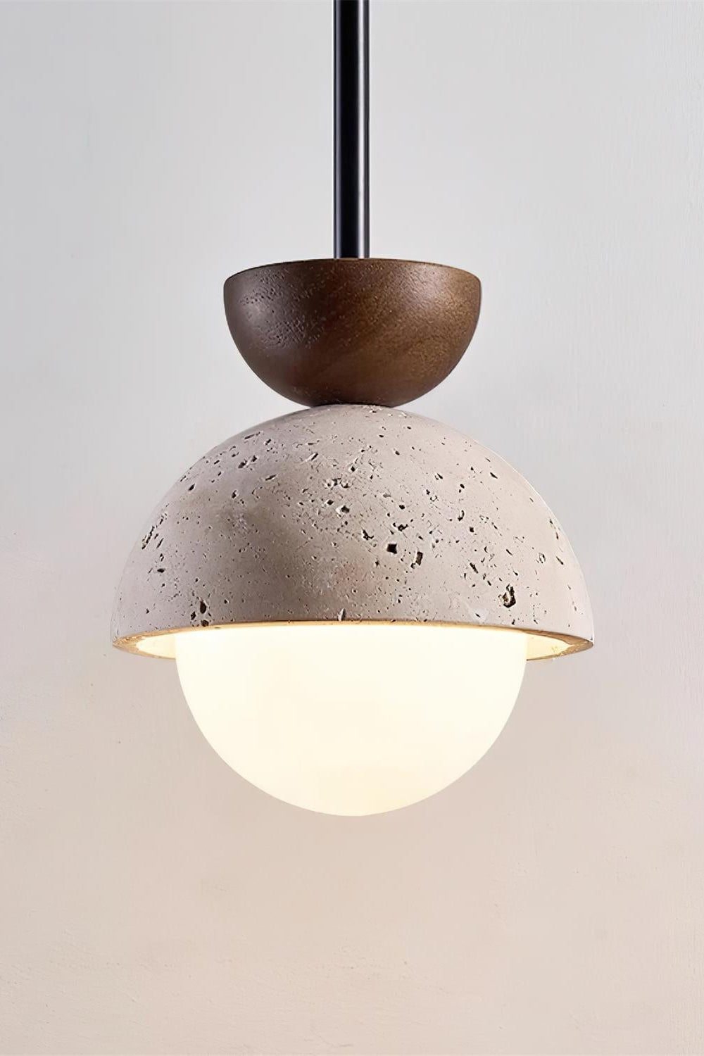 Modern Minimalist Hemisphere Travertine Wood Pendant Lamp | Esilora