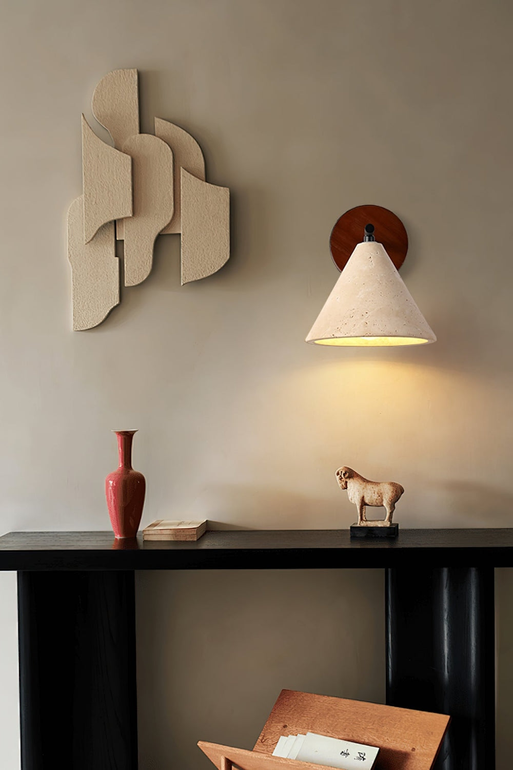 Modern Tapered Travertine Wall Sconce - Minimalist Accent Lighting for Bedroom | Esilora