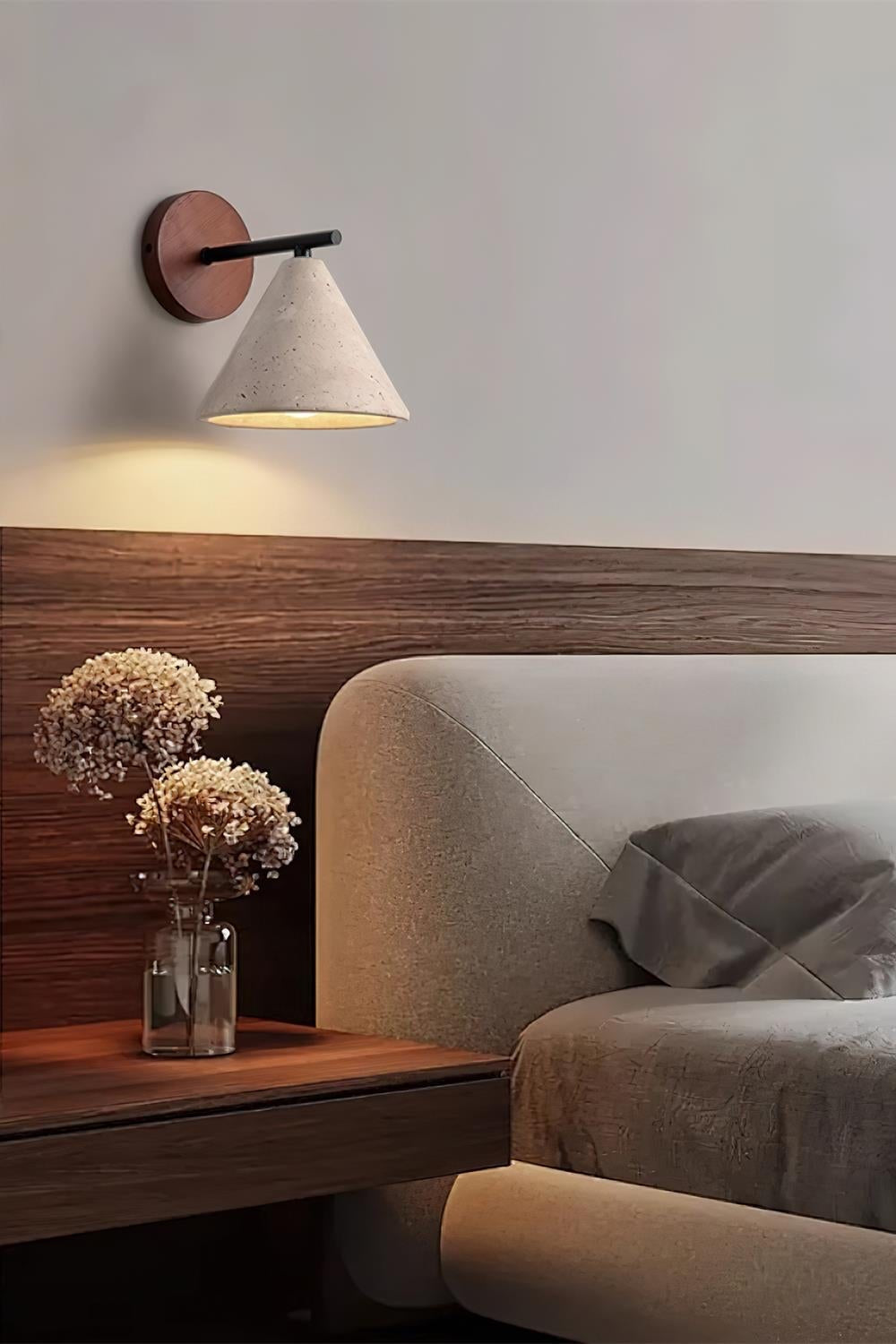 Modern Tapered Travertine Wall Sconce - Minimalist Accent Lighting for Bedroom | Esilora