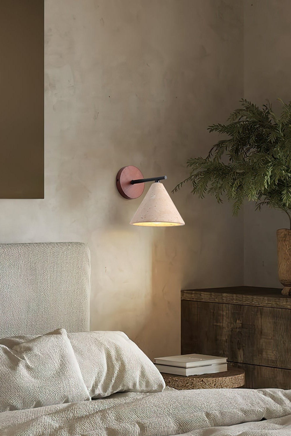Modern Tapered Travertine Wall Sconce - Minimalist Accent Lighting for Bedroom | Esilora