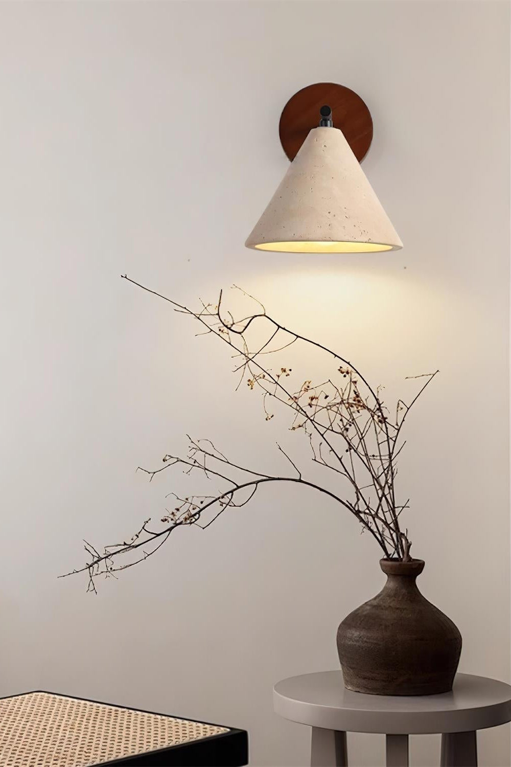Modern Tapered Travertine Wall Sconce - Minimalist Accent Lighting for Bedroom | Esilora