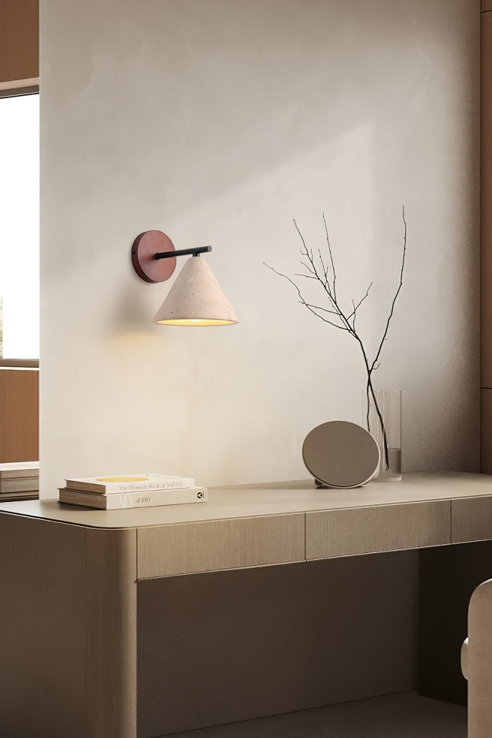 Modern Tapered Travertine Wall Sconce - Minimalist Accent Lighting for Bedroom | Esilora