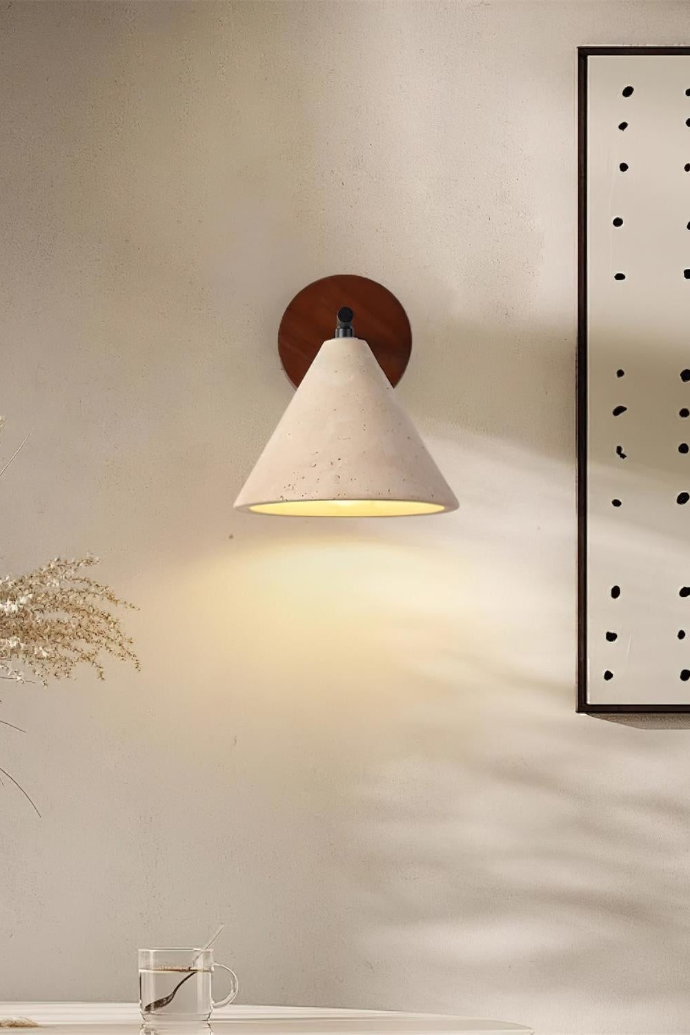 Modern Tapered Travertine Wall Sconce - Minimalist Accent Lighting for Bedroom | Esilora