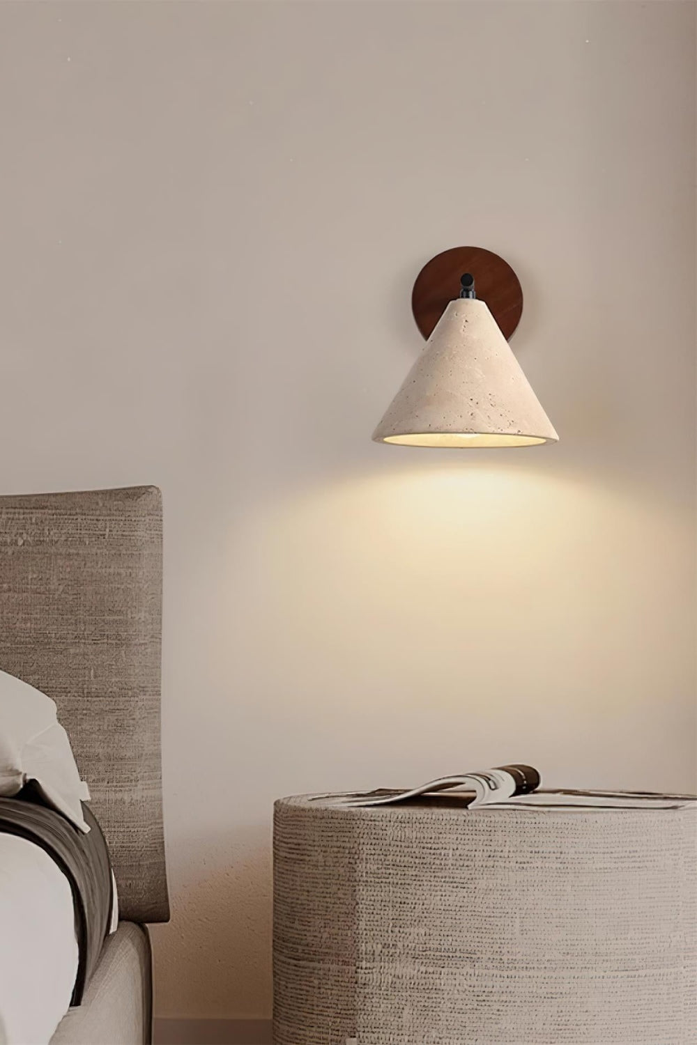 Modern Tapered Travertine Wall Sconce - Minimalist Accent Lighting for Bedroom | Esilora