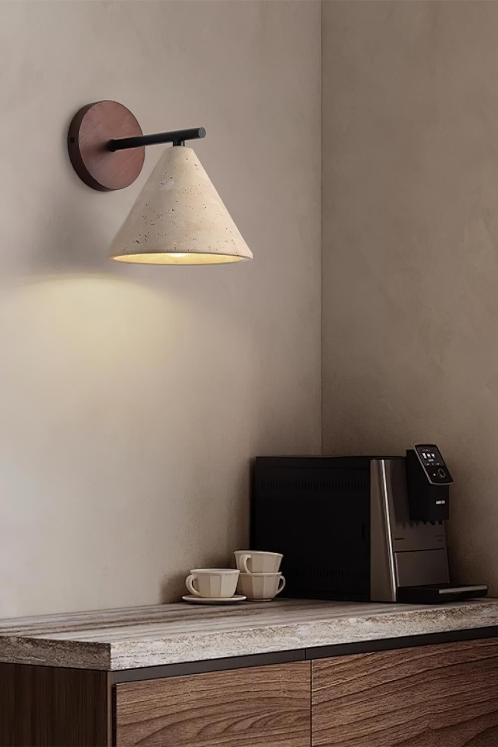 Modern Tapered Travertine Wall Sconce - Minimalist Accent Lighting for Bedroom | Esilora