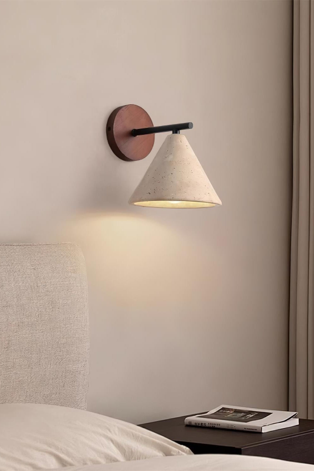 Modern Tapered Travertine Wall Sconce - Minimalist Accent Lighting for Bedroom | Esilora