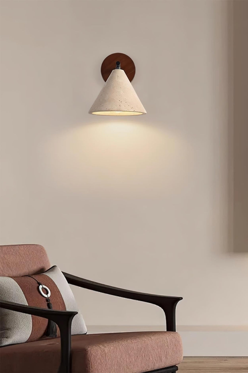 Modern Tapered Travertine Wall Sconce - Minimalist Accent Lighting for Bedroom | Esilora