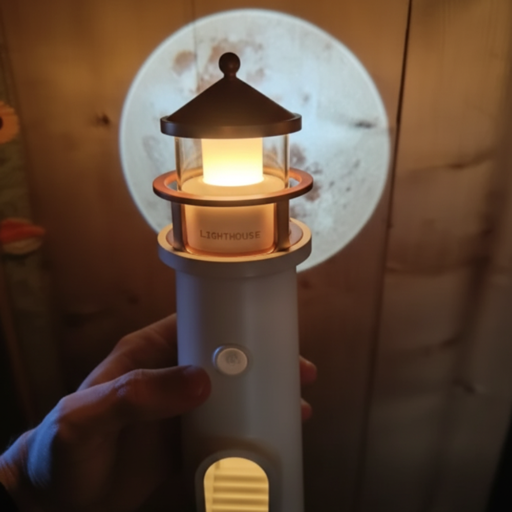 Remote Control LED Night Light — Lighthouse Style Moon Projector Lamp