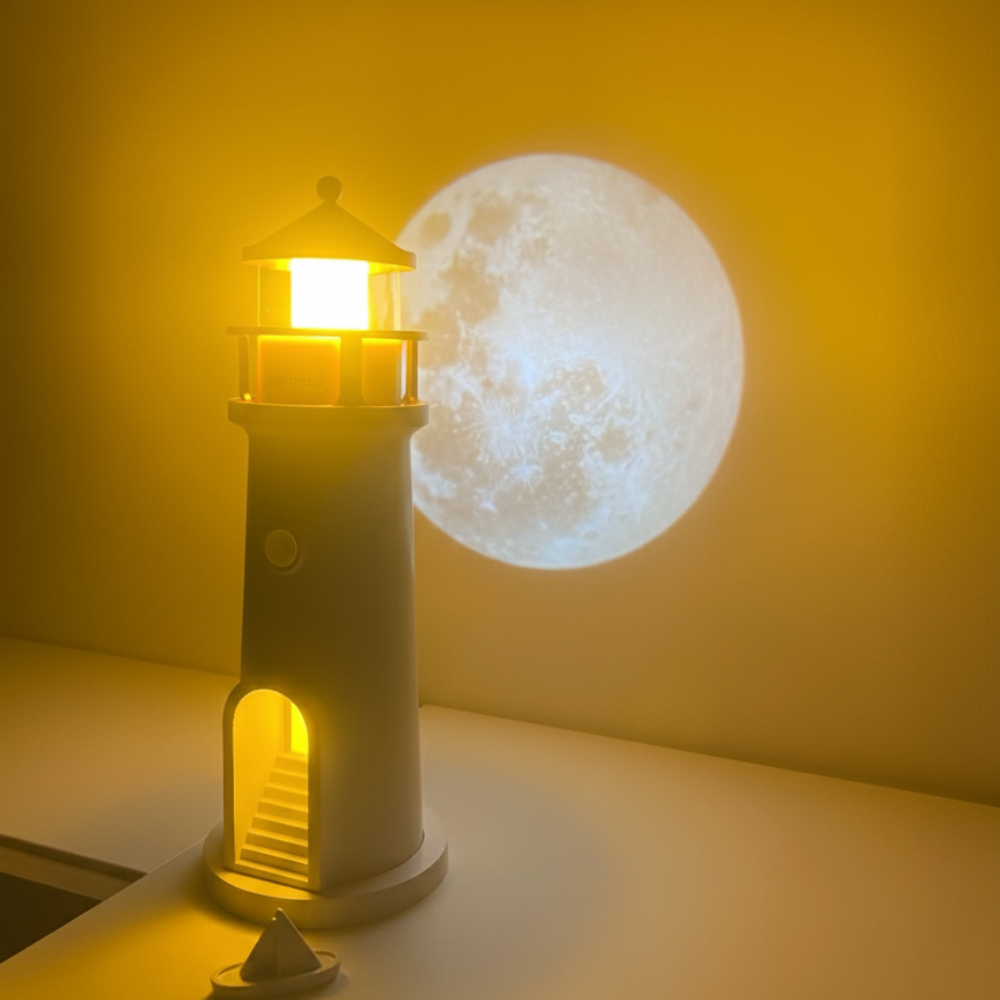 Remote Control LED Night Light — Lighthouse Style Moon Projector Lamp