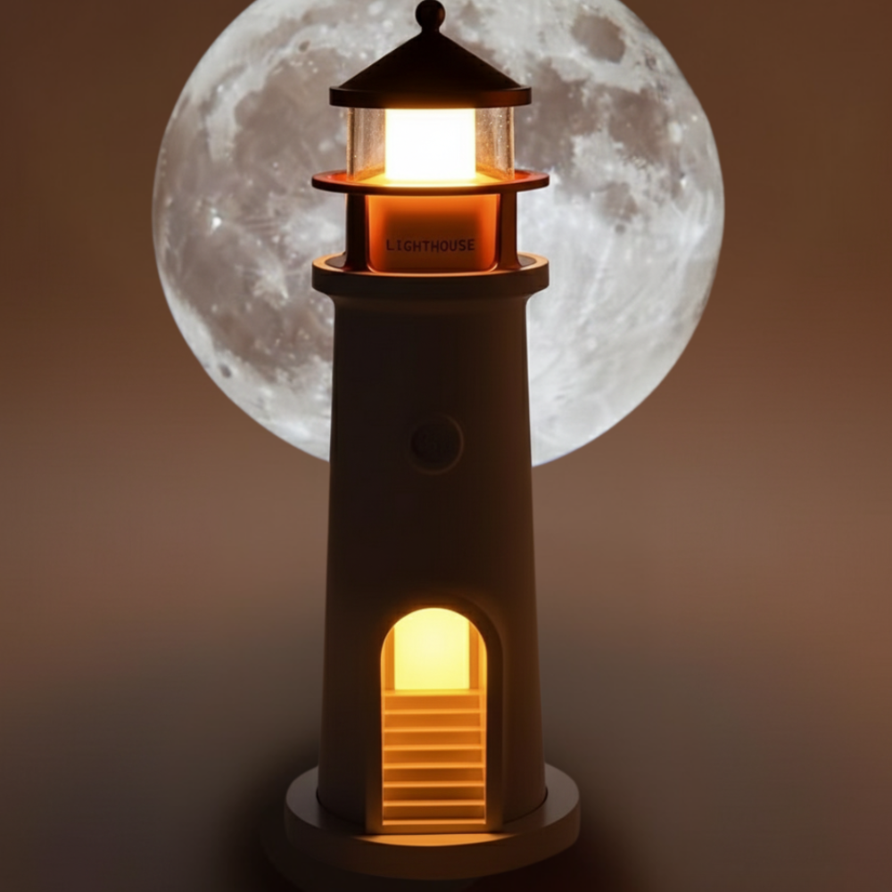 Remote Control LED Night Light — Lighthouse Style Moon Projector Lamp
