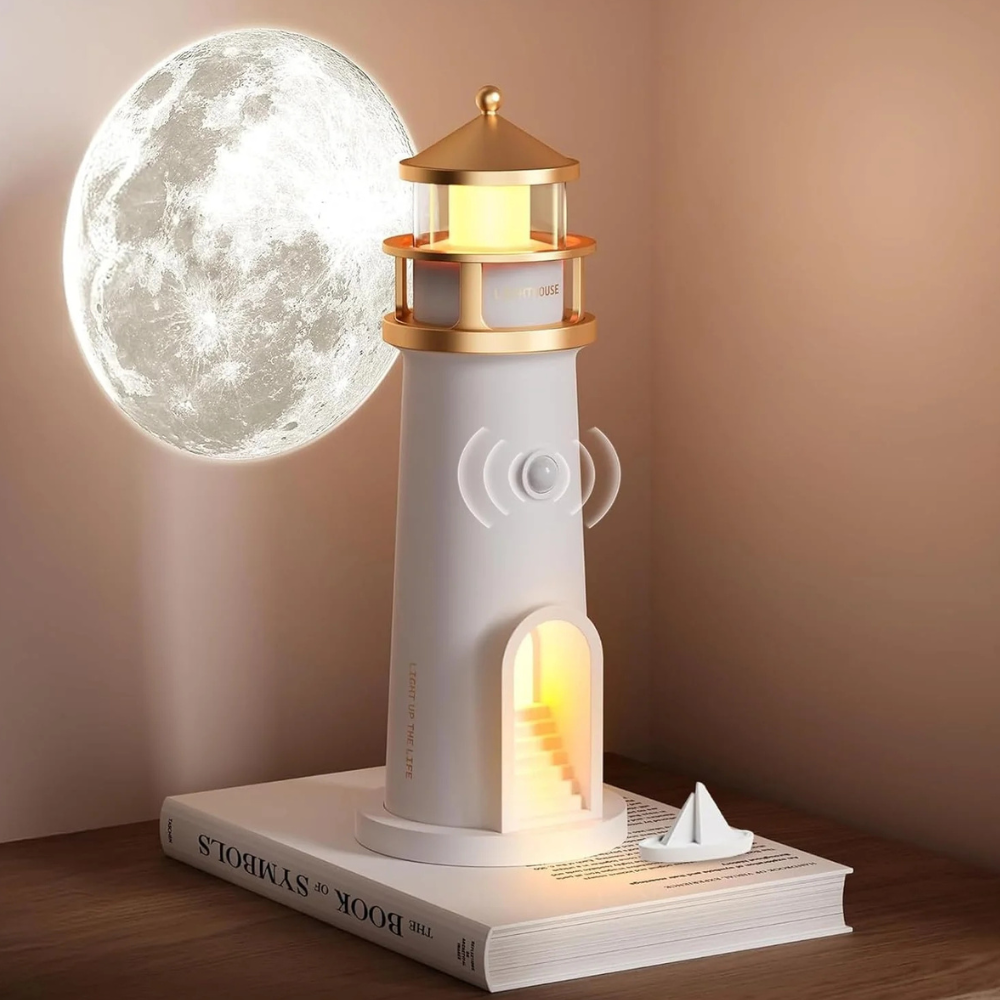 Remote Control LED Night Light — Lighthouse Style Moon Projector Lamp