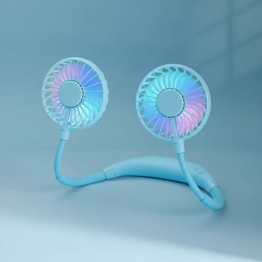 Portabel USB-nackfläkt — vit, konturerad och lätt design