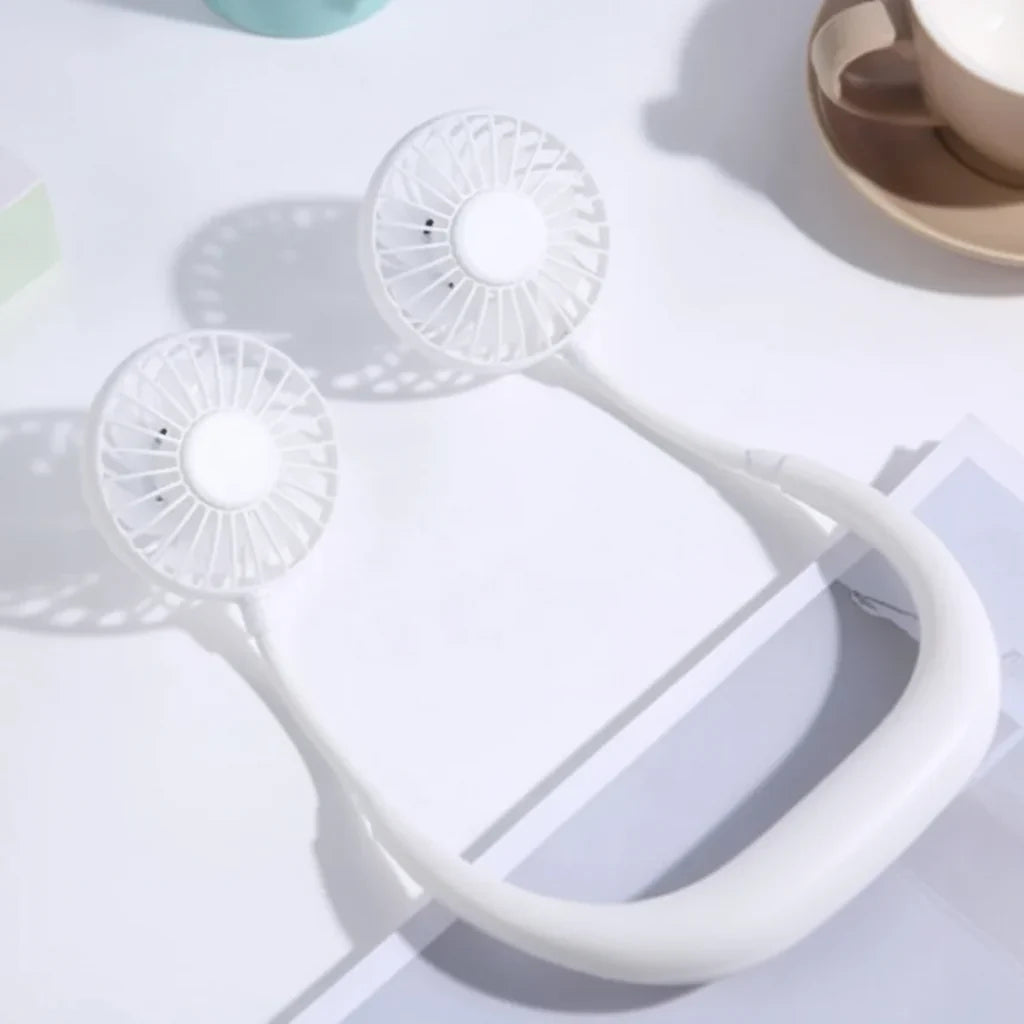 Portabel USB-nackfläkt — vit, konturerad och lätt design