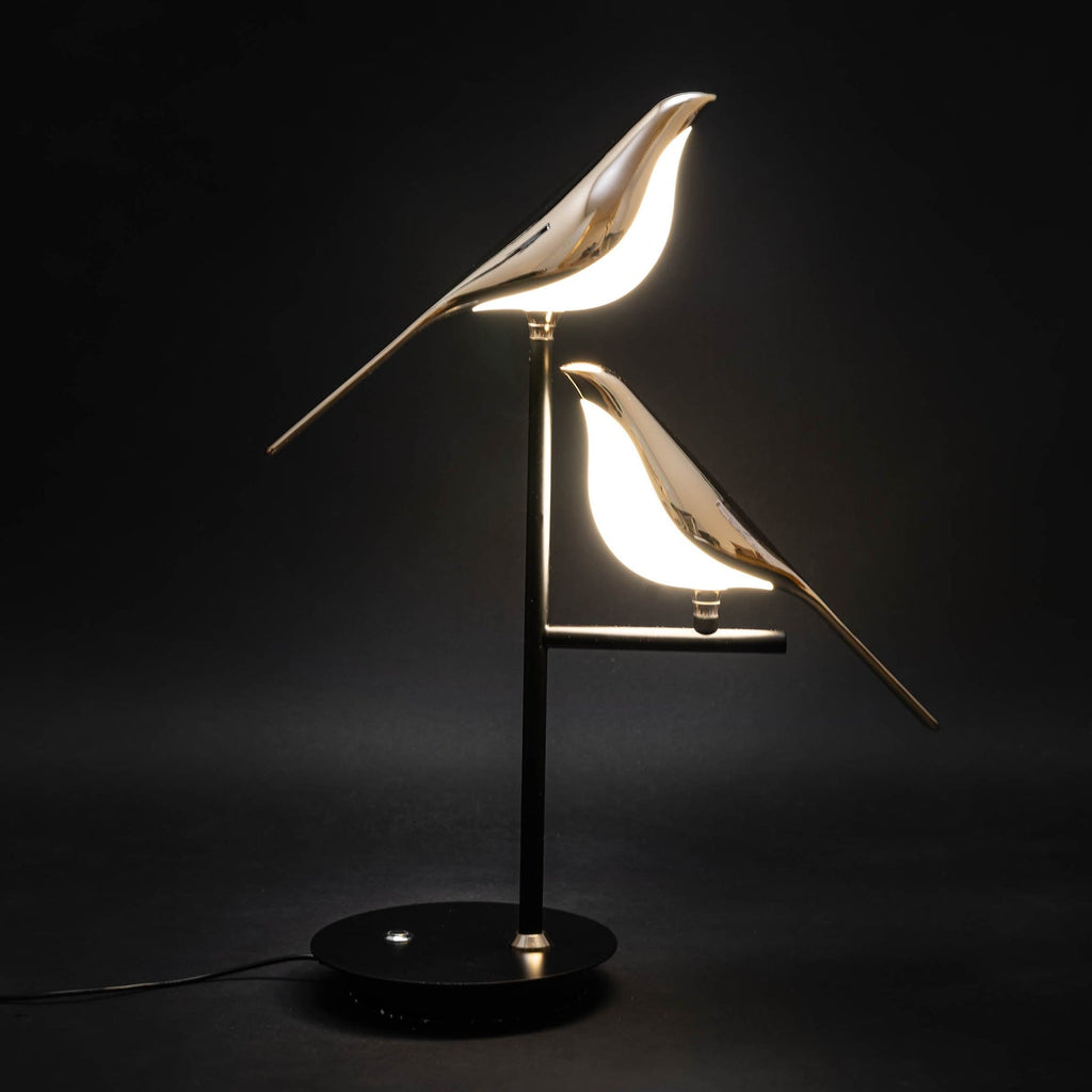 LED Table Lamp — Gold Bird Detail, Modern Design