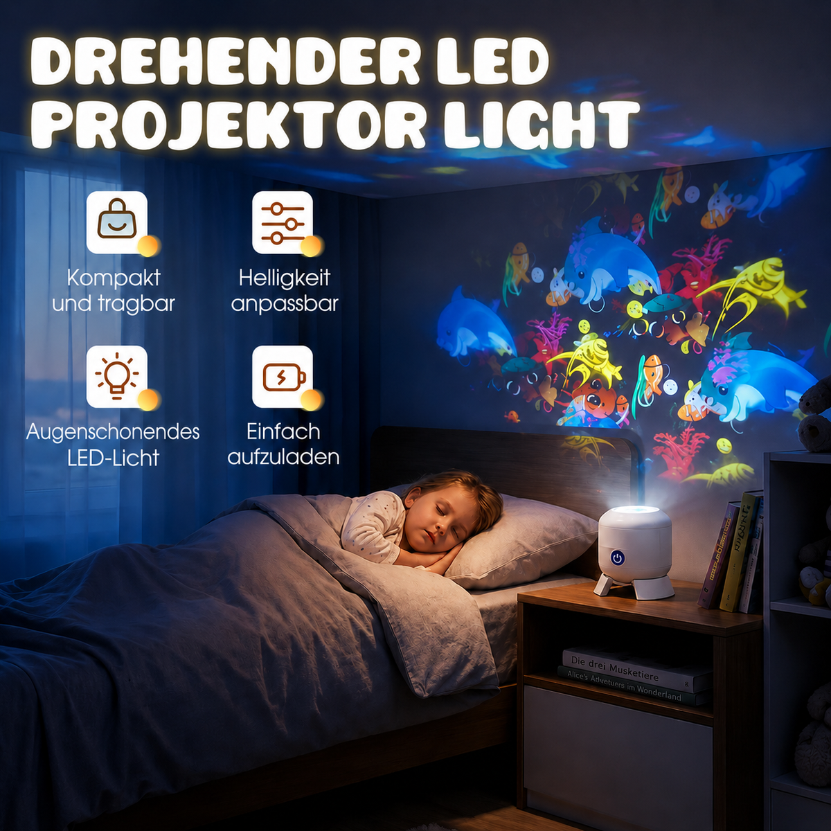LED Ocean Wave Night Light Projector - Adjustable Brightness Lamp