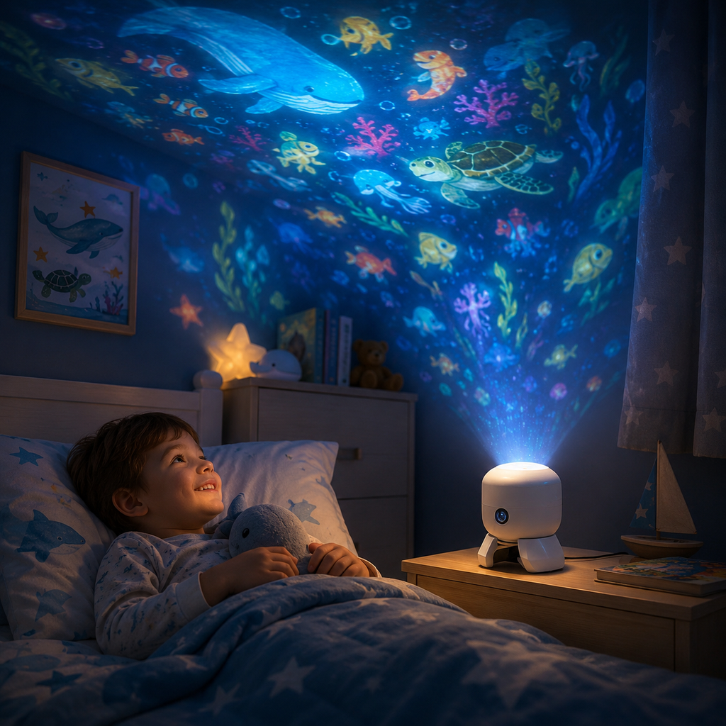 LED Ocean Wave Night Light Projector - Adjustable Brightness Lamp