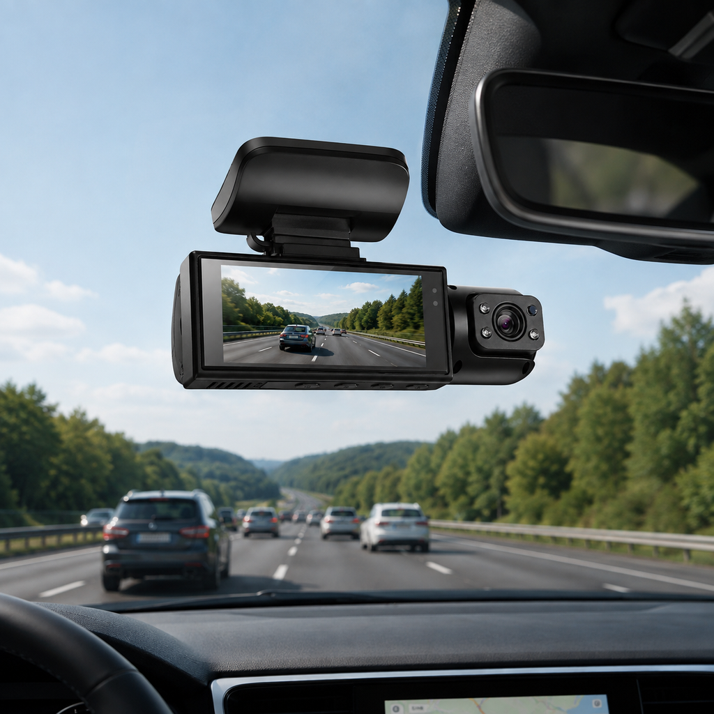 Autokamera se dvěma objektivy — noční vidění, detekce pohybu, smyčkové nahrávání