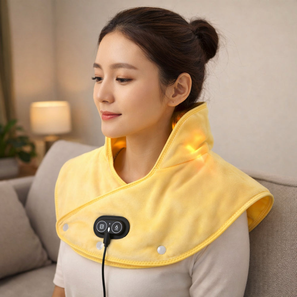 USB Powered Electric Neck and Shoulder Massage Pillow — Contoured Vibration Therapy Adjustable Warmth