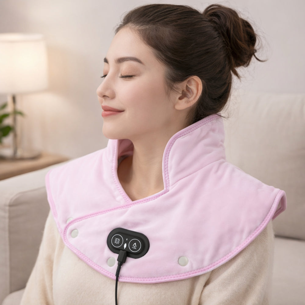 USB Powered Electric Neck and Shoulder Massage Pillow — Contoured Vibration Therapy Adjustable Warmth