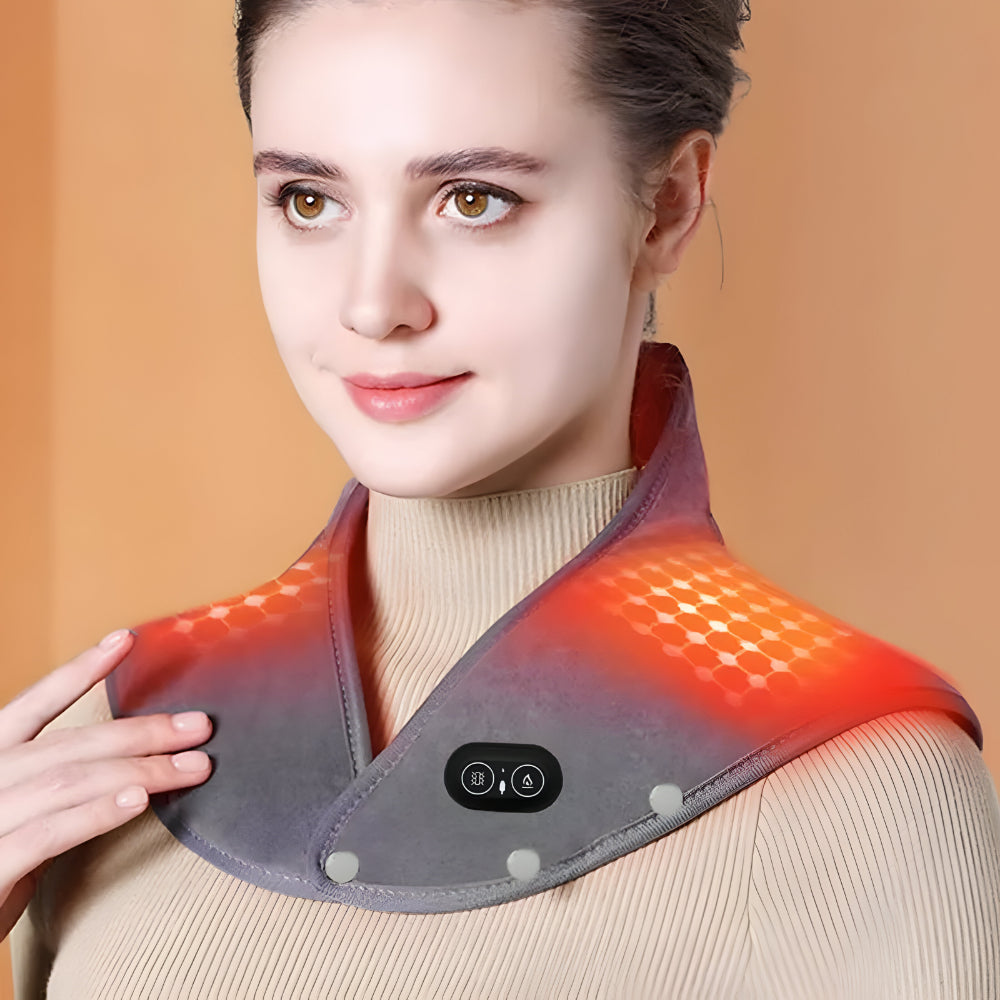 USB Powered Electric Neck and Shoulder Massage Pillow — Contoured Vibration Therapy Adjustable Warmth