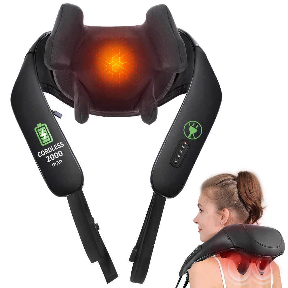 Masajeador shiatsu para cuello y hombros — almohadilla de cuero térmica