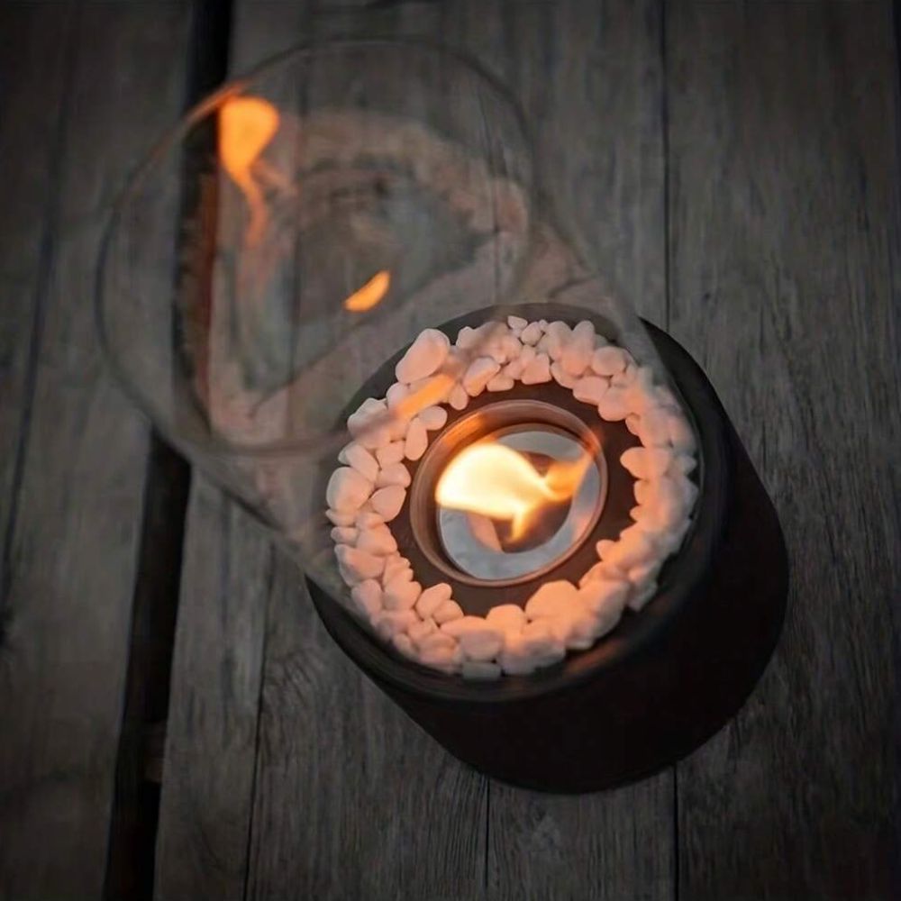 Moderne glazen metalen tafelvuurkorf - decoratieve brander