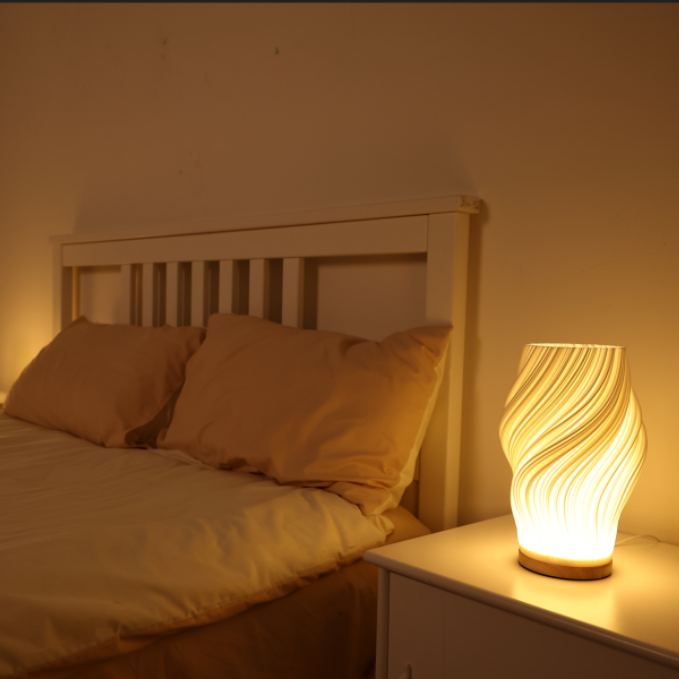 Modern White Plastic LED Table Lamp — Dimmable, Wave Design, 3 Brightness Settings