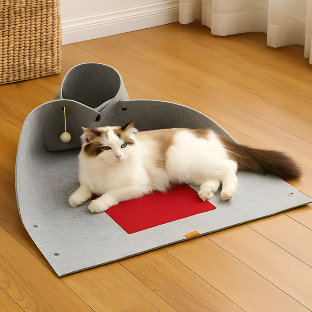 NestlePaws 多ポケットフェルト製猫用隠れ家 - トンネル型リトリート