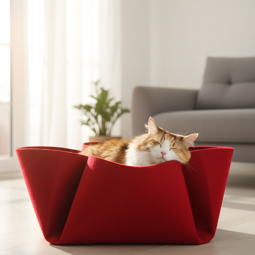 NestlePaws 多ポケットフェルト製猫用隠れ家 - トンネル型リトリート