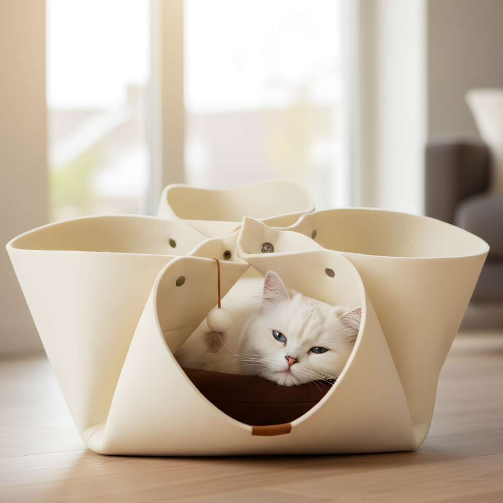 NestlePaws 多ポケットフェルト製猫用隠れ家 - トンネル型リトリート