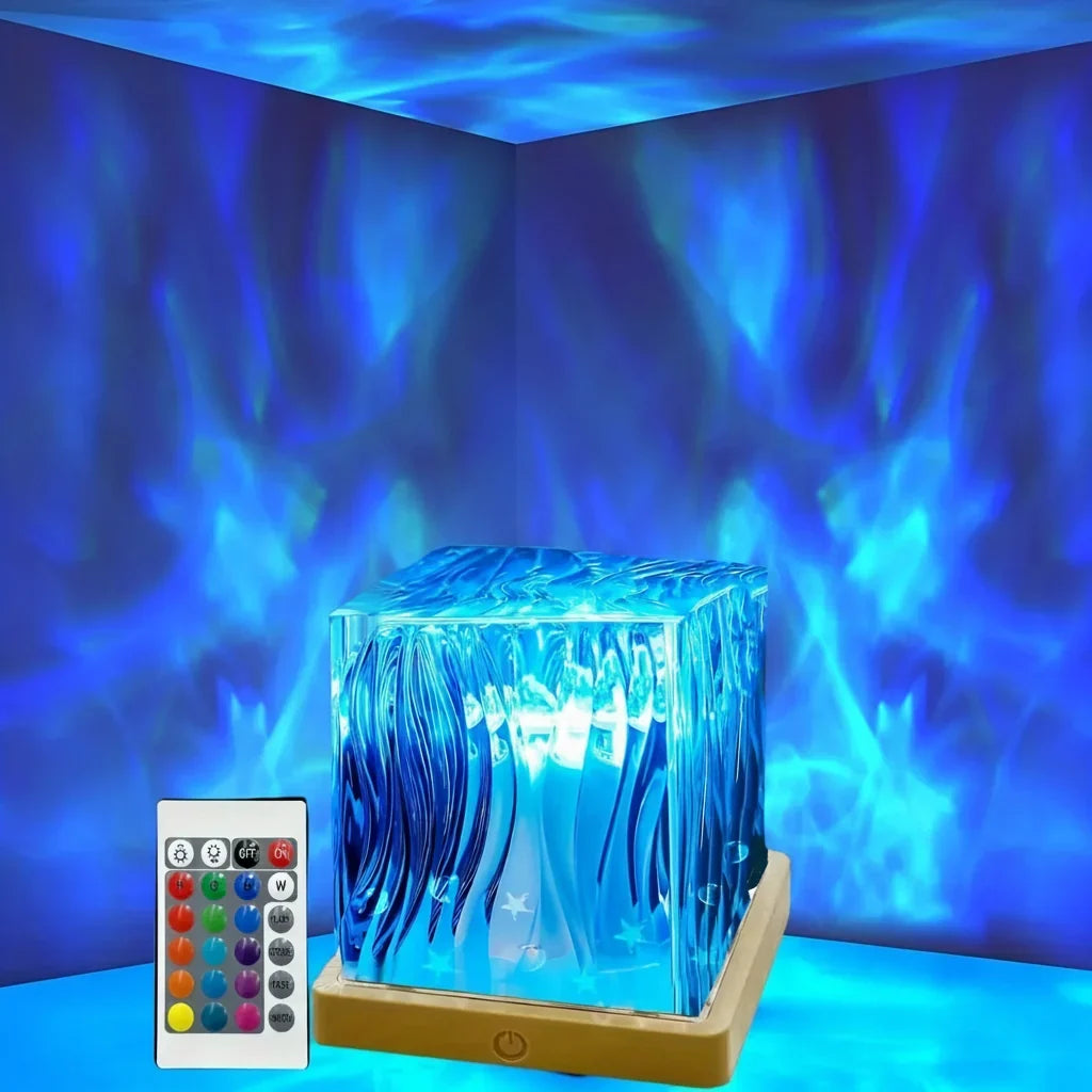 Dimbar aurora-nattlampa med RGB — kristallfinish, trådlös fjärrkontroll, USB-strömförsörjning