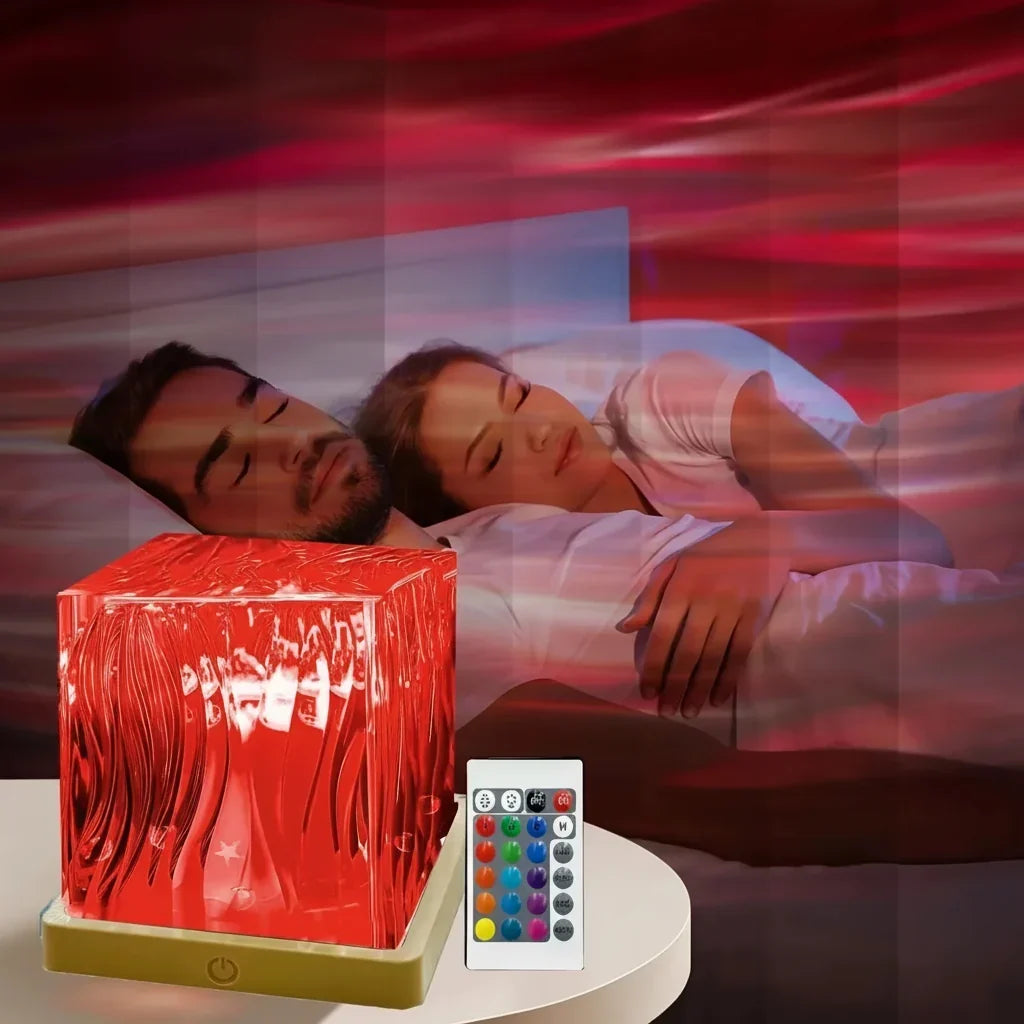 Dimbar aurora-nattlampa med RGB — kristallfinish, trådlös fjärrkontroll, USB-strömförsörjning