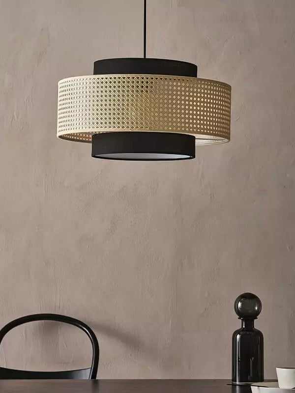 Rustic Japanese Wabi-Sabi Style Hemp Rope Rattan Drum Shape Zen Pendant Light | Esilora