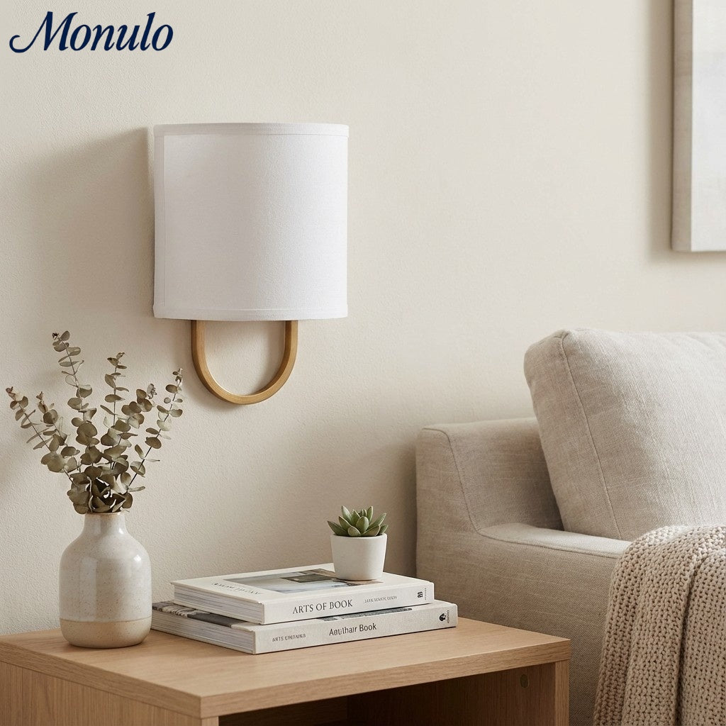 Nolvara Stoffschirm Wandleuchte - Moderne Schlafzimmer Wandleuchte für gemütliche Beleuchtung | Esilora