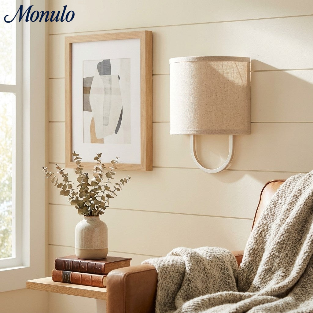 Nolvara Stoffschirm Wandleuchte - Moderne Schlafzimmer Wandleuchte für gemütliche Beleuchtung | Esilora