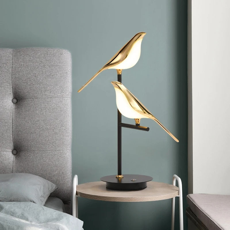 LED Table Lamp — Gold Bird Detail, Modern Design
