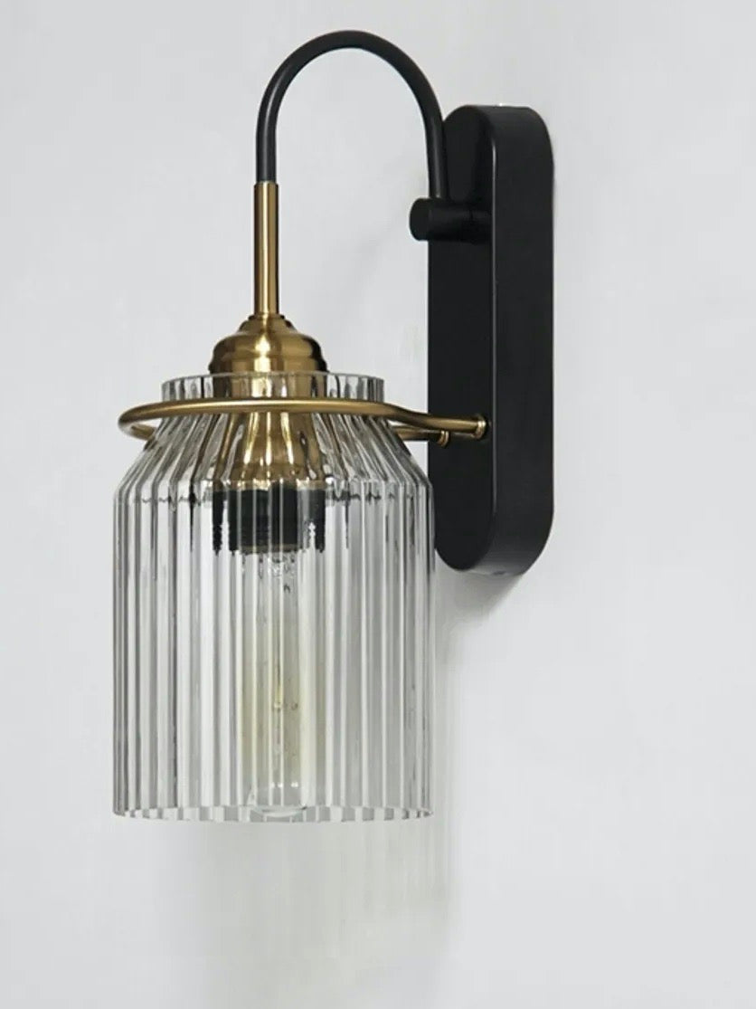 Modern Ribbed Brass and Glass Wall Sconce - Vanity Light for Bathroom Mirrors | Esilora