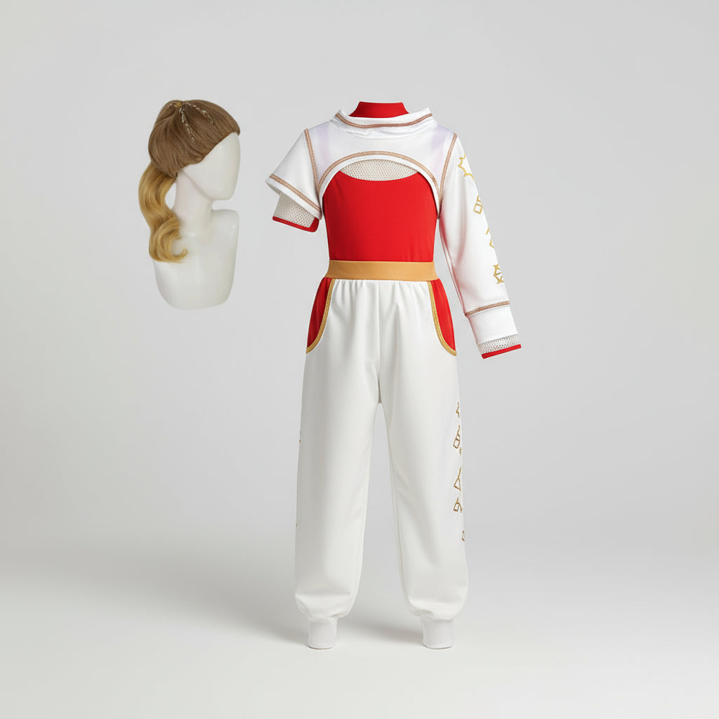 Set de costum de supererou pentru copii - jachetă alb-roșie, pantaloni, patru piese, pentru vârstele 3-10 ani