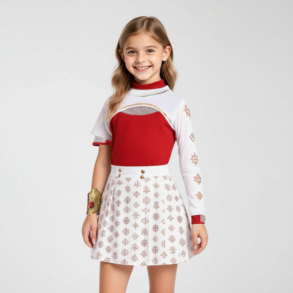 Rochie de costum de vampir pentru copii – design cu blocuri de culoare roșu și alb
