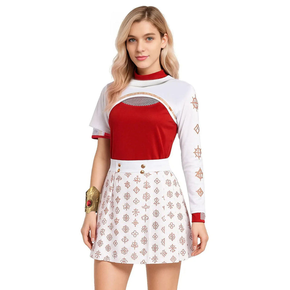 Rochie de costum de vampir pentru copii – design cu blocuri de culoare roșu și alb