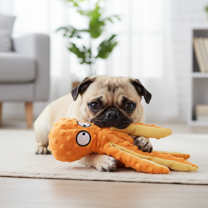 OctoGnaw 詰め物なしタコ型犬用噛む・引っ張り遊び用おもちゃ