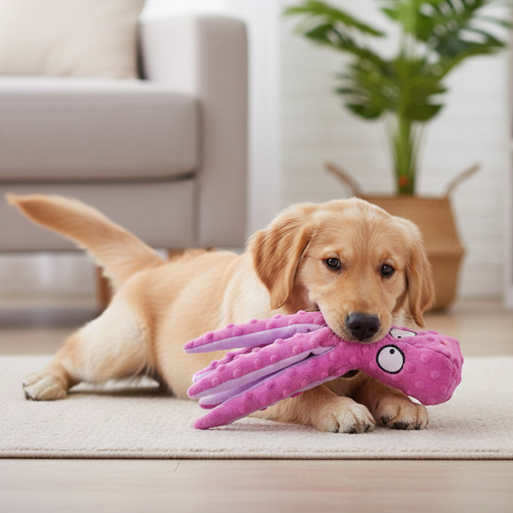 OctoGnaw 詰め物なしタコ型犬用噛む・引っ張り遊び用おもちゃ