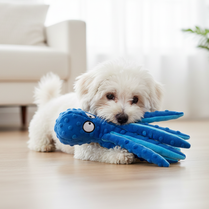 OctoGnaw 詰め物なしタコ型犬用噛む・引っ張り遊び用おもちゃ