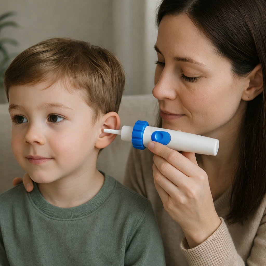 Dispozitiv electric delicat pentru curățarea urechilor — aspirare dublă și vibrații pentru îndepărtarea cerumenului