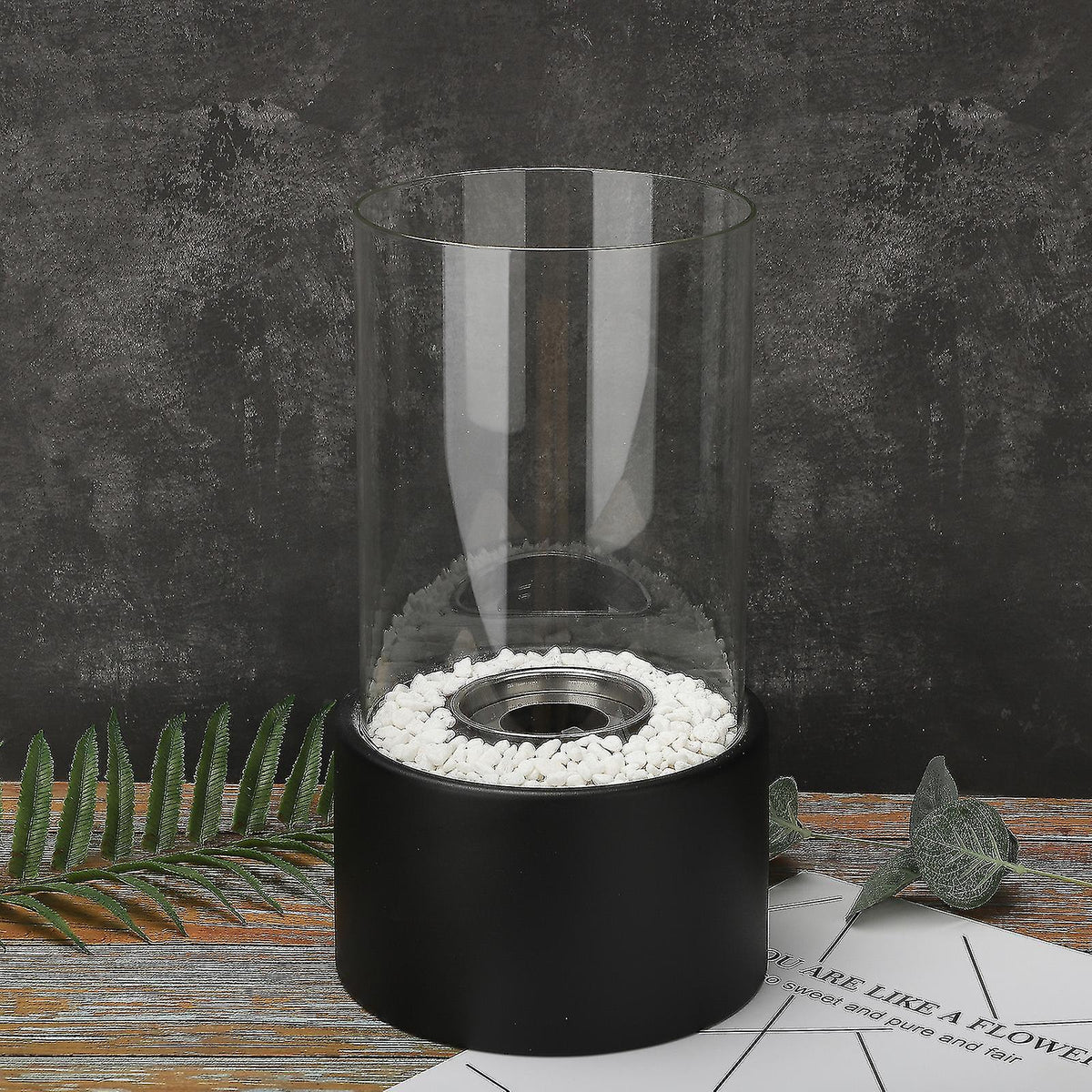 Moderne glazen metalen tafelvuurkorf - decoratieve brander