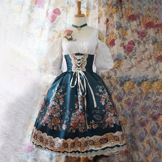 AlpenHarriot Oktoberfest-dirndl-sæt til kvinder — kjole, forklæde og bluse