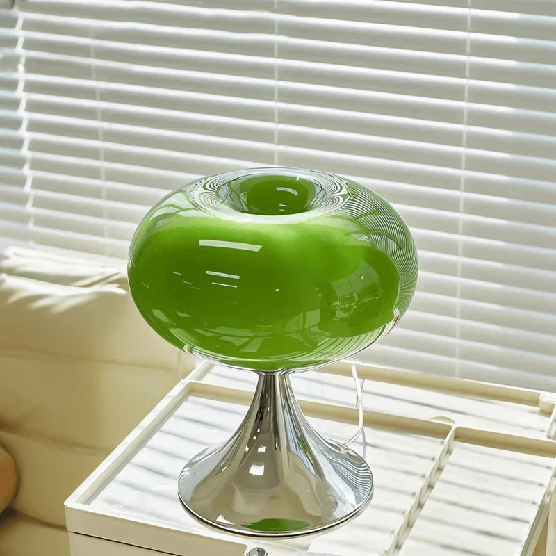 Glas-Tischlampe — Chromsockel, Retro-Design