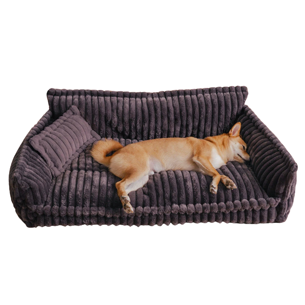 PawCloud ふわふわ犬用ソファベッド - 毛足の長いクッション、体を支える詰め物